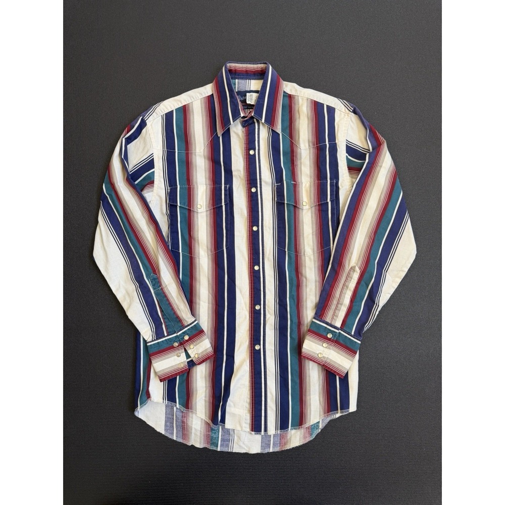 VTG Wrangler Men's Brushpopper White Pearl Snaps Shirt X-Long Tails 14 1/2 - 33
